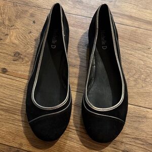 Michelle D Black Suede Ballet Flats with Silver Trim